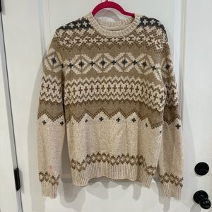 American Eagle Outfitters Beige and Brown Crewneck Sweater